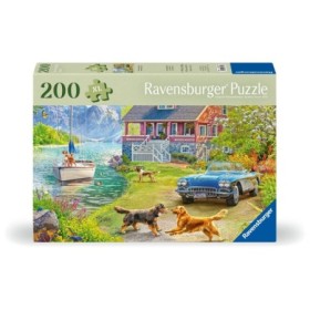 Puzzle pentru varstnici casa pe malul lacului cu sablon de imagine si suport din carton 200 piese mari XL
